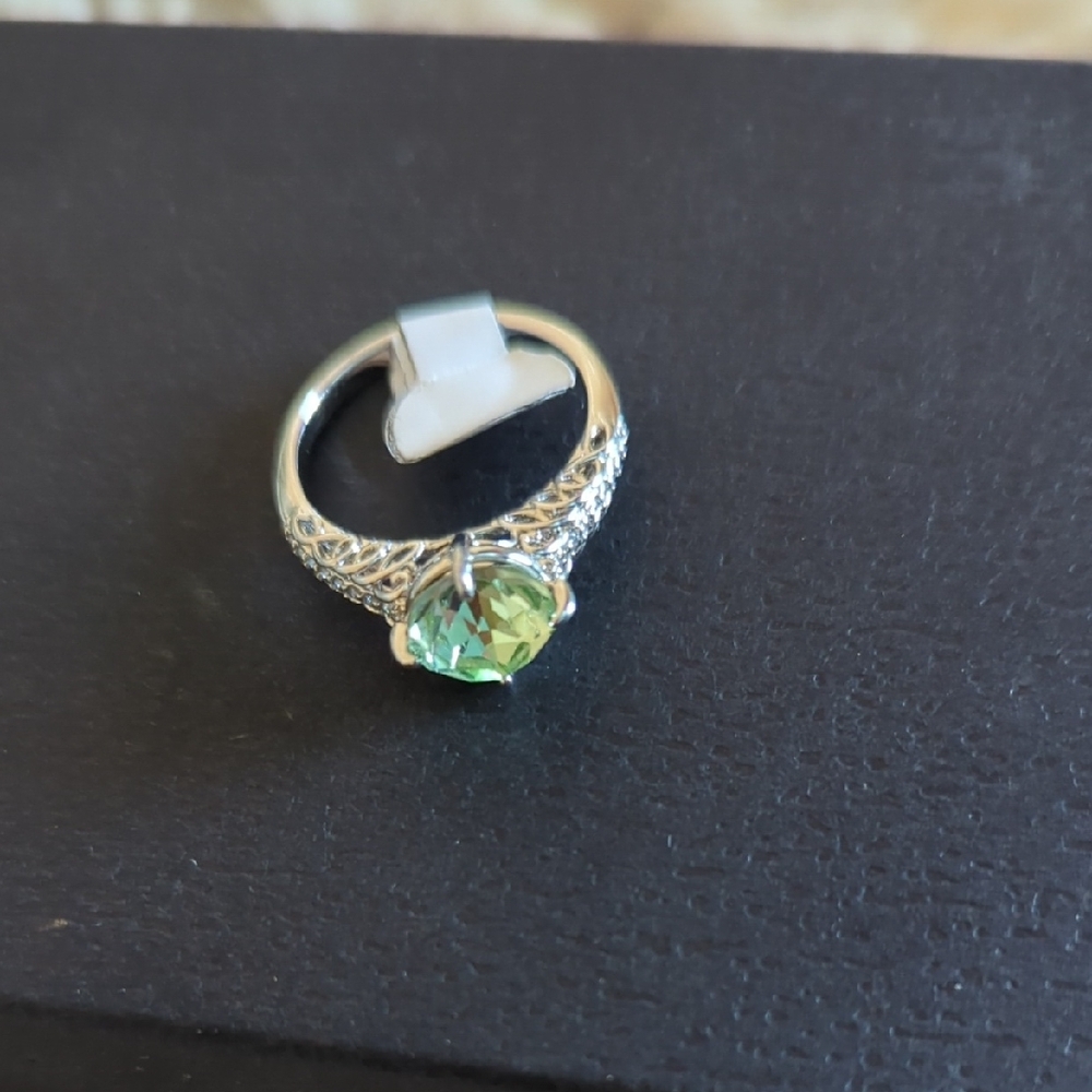 Light Green Crystal+ Silver Ring - image 4